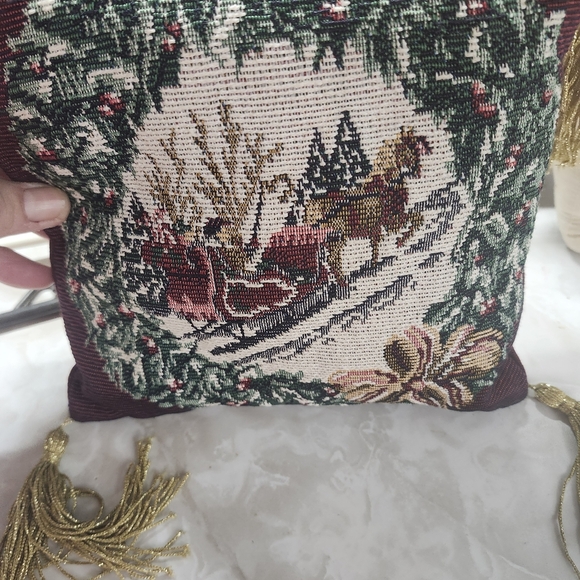 Holiday Time Burgundy and Green Sleigh Pillow - Picture 2 of 3